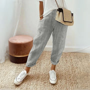 Women's High-Waisted Wide-Leg Striped Pants with Drawstring and Side Pockets