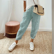 Women's High-Waisted Wide-Leg Striped Pants with Drawstring and Side Pockets