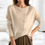 Women's Lightweight Knit Cardigan with Wide Neckline and Ribbed Cuffs