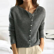 Women's Lightweight Knit Cardigan with Wide Neckline and Ribbed Cuffs