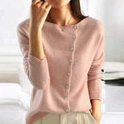 Women's Lightweight Knit Cardigan with Wide Neckline and Ribbed Cuffs