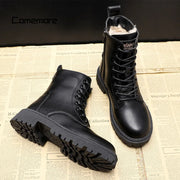 Women's Lined Leather Autumn Winter Ankle Boots with Chunky Treaded Sole