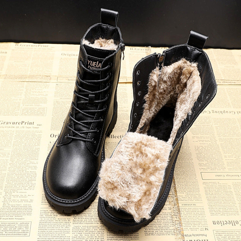 Women's Lined Leather Autumn Winter Ankle Boots with Chunky Treaded Sole