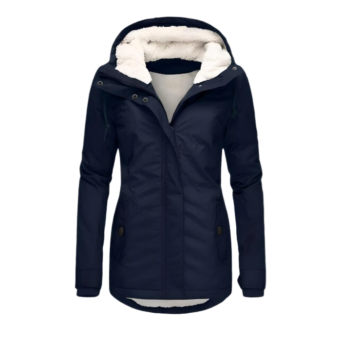 Manteau Océane long imperméable pour femme, coupe enveloppante et chaleur maintenue adaptée aux journées pluvieuses hivernales.