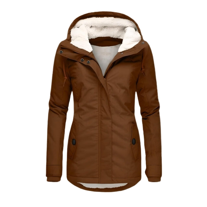 Manteau Océane long imperméable pour femme, coupe enveloppante et chaleur maintenue adaptée aux journées pluvieuses hivernales.
