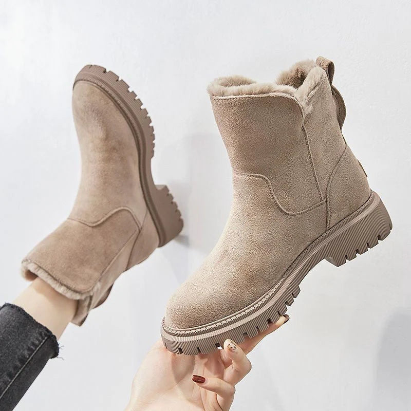 Women's Non-Slip Suede Winter Ankle Boots with Plush Lining and Side Zip
