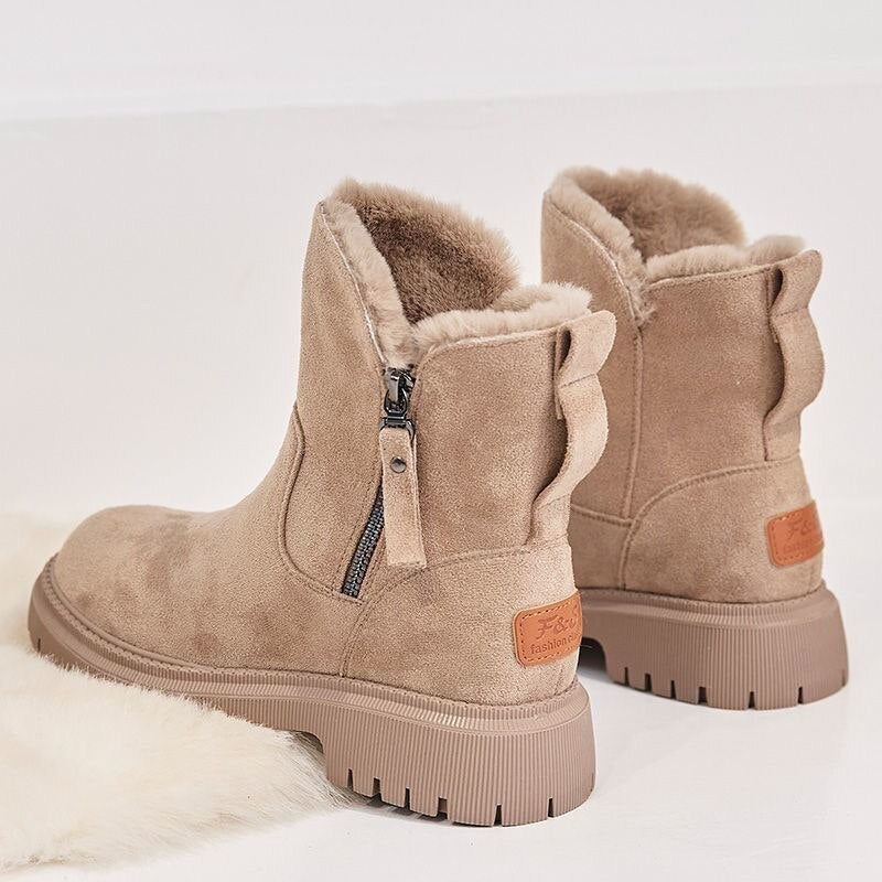 Women's Non-Slip Suede Winter Ankle Boots with Plush Lining and Side Zip