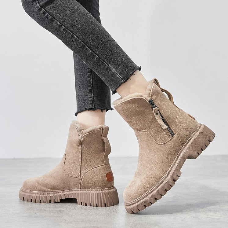 Women's Non-Slip Suede Winter Ankle Boots with Plush Lining and Side Zip