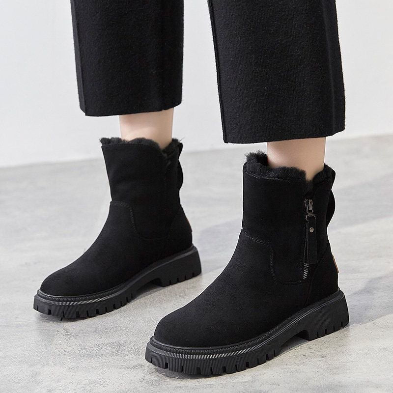 Women's Non-Slip Suede Winter Ankle Boots with Plush Lining and Side Zip