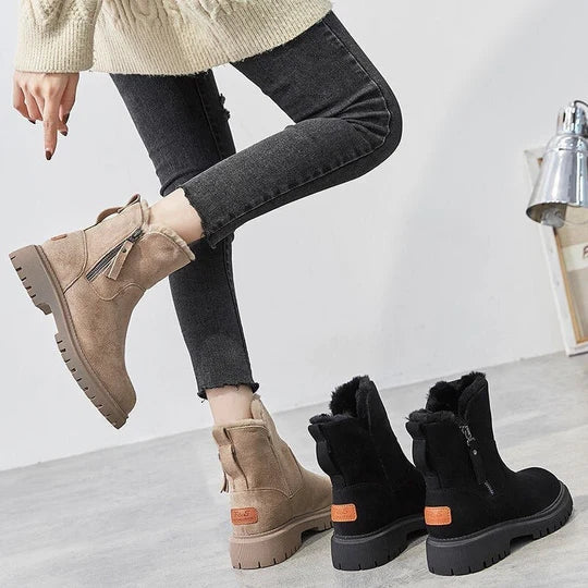 Women's Non-Slip Suede Winter Ankle Boots with Plush Lining and Side Zip