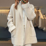 Oversized Longline Chunky Knit Winter Cardigan with Shawl Collar for Women