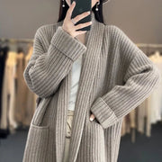 Oversized Longline Chunky Knit Winter Cardigan with Shawl Collar for Women
