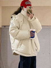 Women's Oversized Padded Winter Puffer Jacket with Hood and High Neck