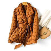 Women's Quilted Down Coats with Belted Waist for Winter Warmth