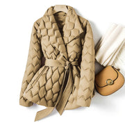Women's Quilted Down Coats with Belted Waist for Winter Warmth