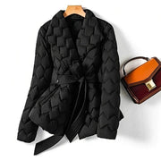 Women's Quilted Down Coats with Belted Waist for Winter Warmth