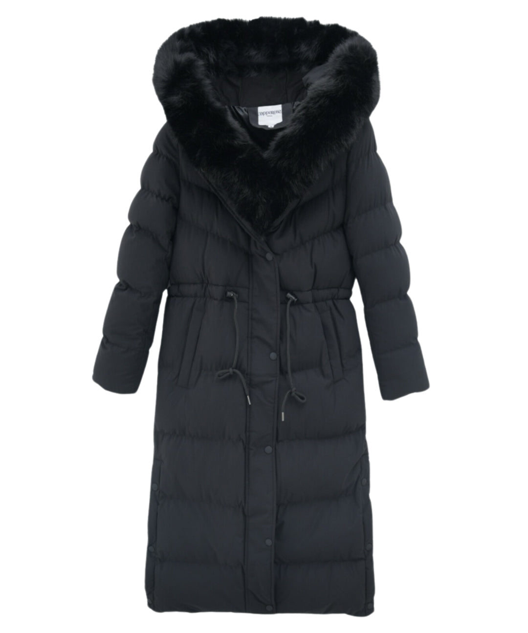 Women's Quilted Longline Winter Puffer Coat with Faux-Fur Hood
