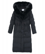 Women's Quilted Longline Winter Puffer Coat with Faux-Fur Hood