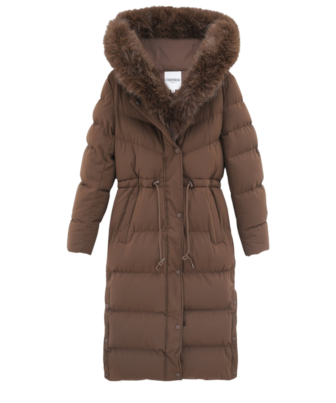 Women's Quilted Longline Winter Puffer Coat with Faux-Fur Hood