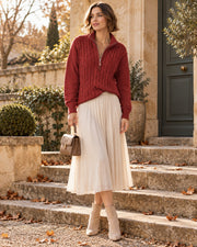 Women's Relaxed Cable Knit Quarter-Zip Sweater with Ribbed Cuffs