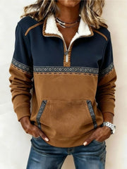 Warm Quarter-Zip Fleece Sweater with Sherpa Collar for Women