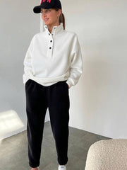 Women's Relaxed Fleece Sweatshirt and Jogger Set with Snap Button Placket