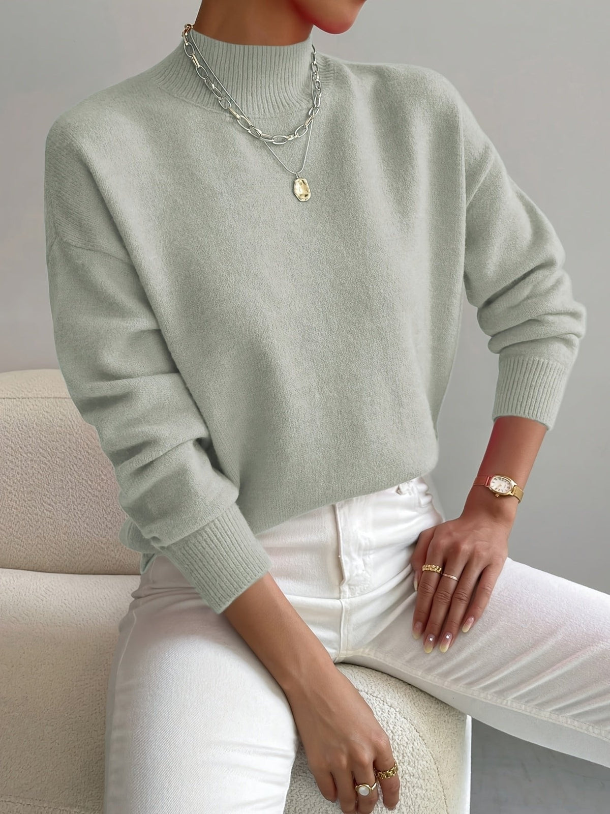 Layla | Women's Mock Turtleneck Relaxed-Fit Long Sleeve Sweater 0