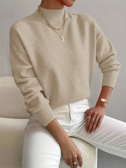 Women's Relaxed Knit Sweater with Mock Turtleneck Style