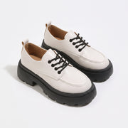 Women's Relaxed Leather Platform Loafers with Lace-Up Front and Lug Sole