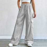 Women's Relaxed Wide-Leg Cargo Pants with Elastic Drawstring Waist