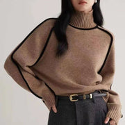 Women's Relaxed Wool-Blend Turtleneck Sweater with Ribbed Trim