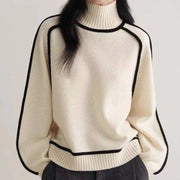 Women's Relaxed Wool-Blend Turtleneck Sweater with Ribbed Trim