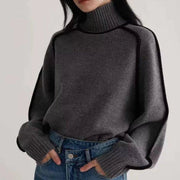 Women's Relaxed Wool-Blend Turtleneck Sweater with Ribbed Trim