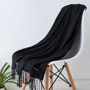 Women's Soft Cashmere Oversized Scarf with Fringed Ends and Wide Drape