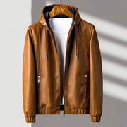 Women's Soft Leather Jacket with Hood and Zip Pockets