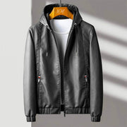 Women's Soft Leather Jacket with Hood and Zip Pockets