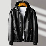 Women's Soft Leather Jacket with Hood and Zip Pockets