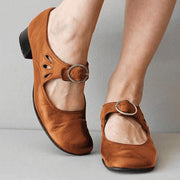 Women's Soft Mary Jane Shoes with Ankle Strap and Round Buckle