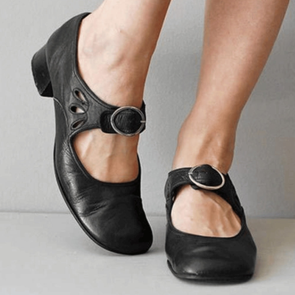 Dames Mary Jane Schoenen met Enkelbandje, Gesp en Blokhak Zwart