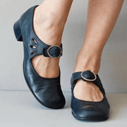 Women's Soft Mary Jane Shoes with Ankle Strap and Round Buckle