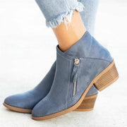 Women's Soft Suede Ankle Boots with Side Zip and Low Block Heel