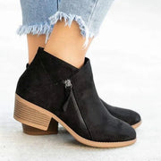 Women's Soft Suede Ankle Boots with Side Zip and Low Block Heel