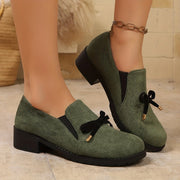 Women's Soft Suede Loafers with Bow Detail and Low Block Heel