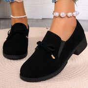 Women's Soft Suede Loafers with Bow Detail and Low Block Heel