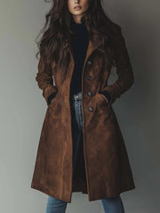 Double-Breasted Trench Coat with Belted Waist and Epaulets for Women