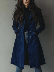 Double-Breasted Trench Coat with Belted Waist and Epaulets for Women