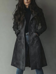 Double-Breasted Trench Coat with Belted Waist and Epaulets for Women