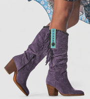 Women's Structured Suede Cowboy Boot for Orthopedic Support and Style