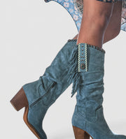 Women's Structured Suede Cowboy Boot for Orthopedic Support and Style