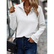 Women's Relaxed Knit Sweater with Zip Collar and Long Sleeves